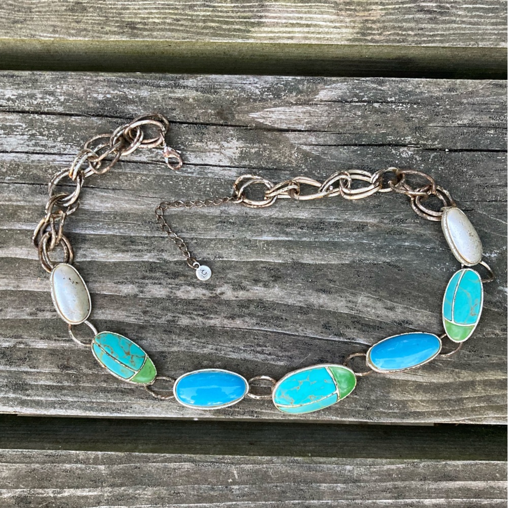 Boho LAUREN CONRAD Necklace Rustic Silver Turquoise